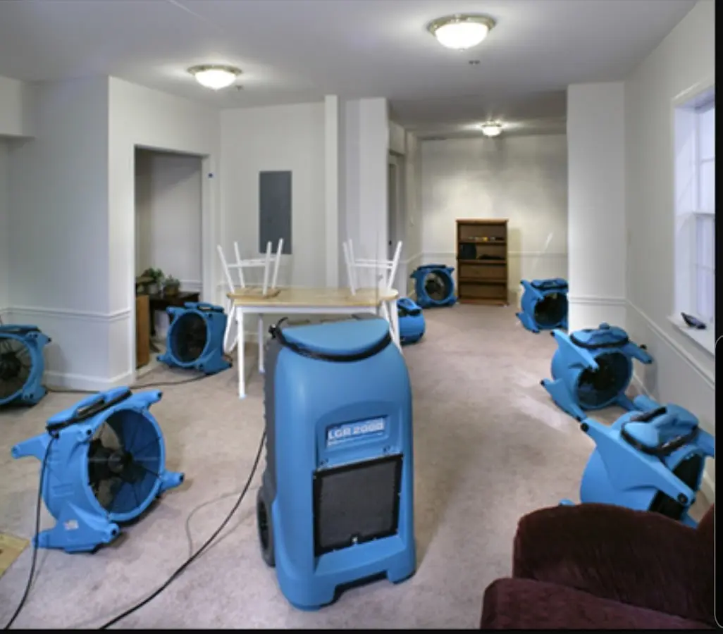 Air movers and dehumidifier setup for Water Damage Restoration in Key West
